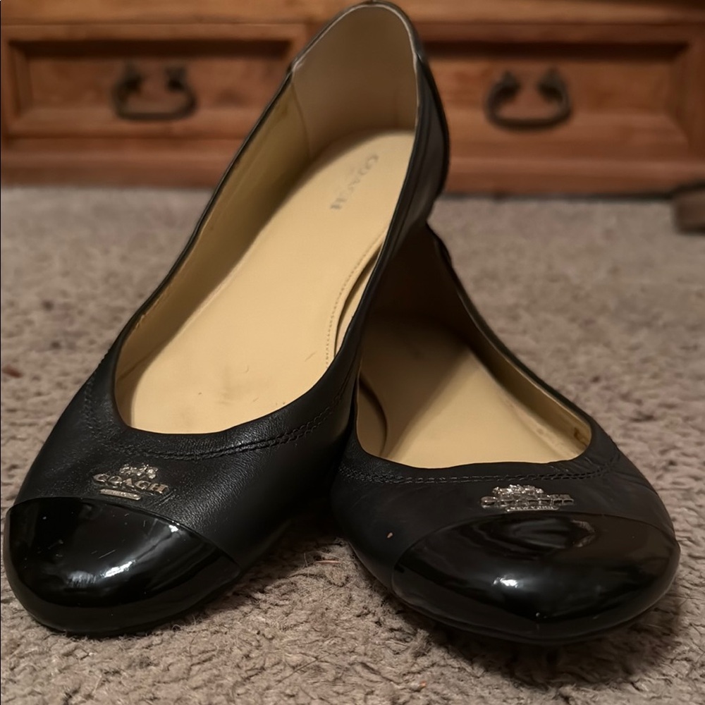 Coach Black Leather Ballet Flats with Rounded Toe